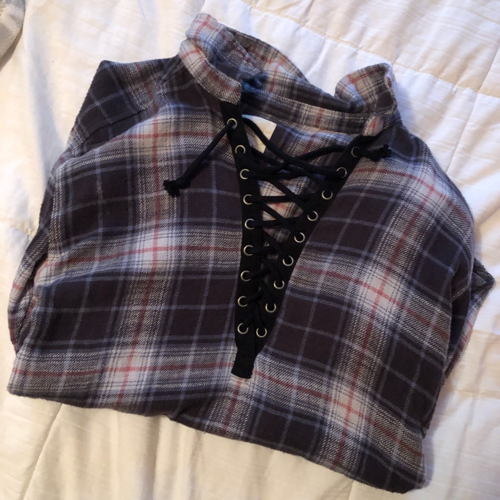 American eagle oversized criss cross flannel